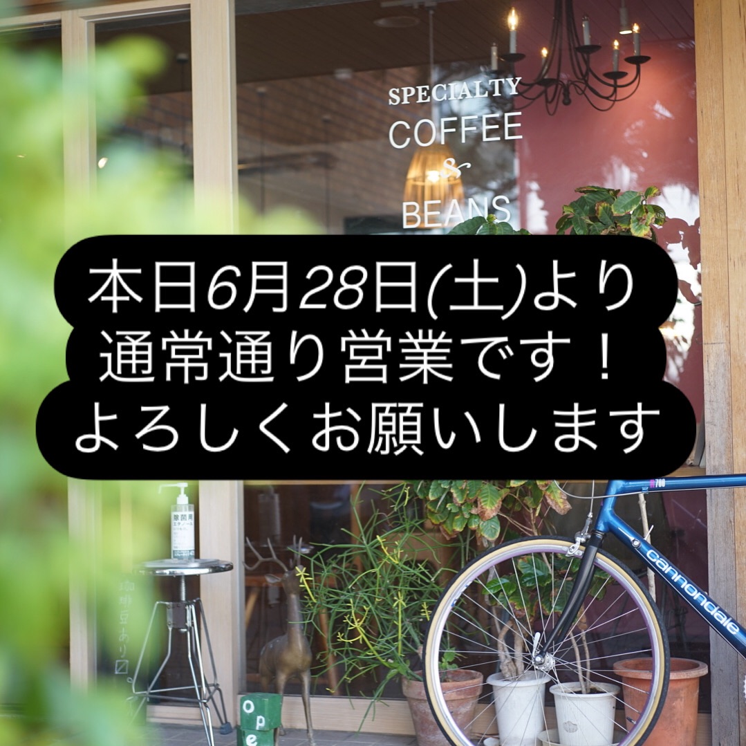 本日6月28日(土)より通常営業です♪