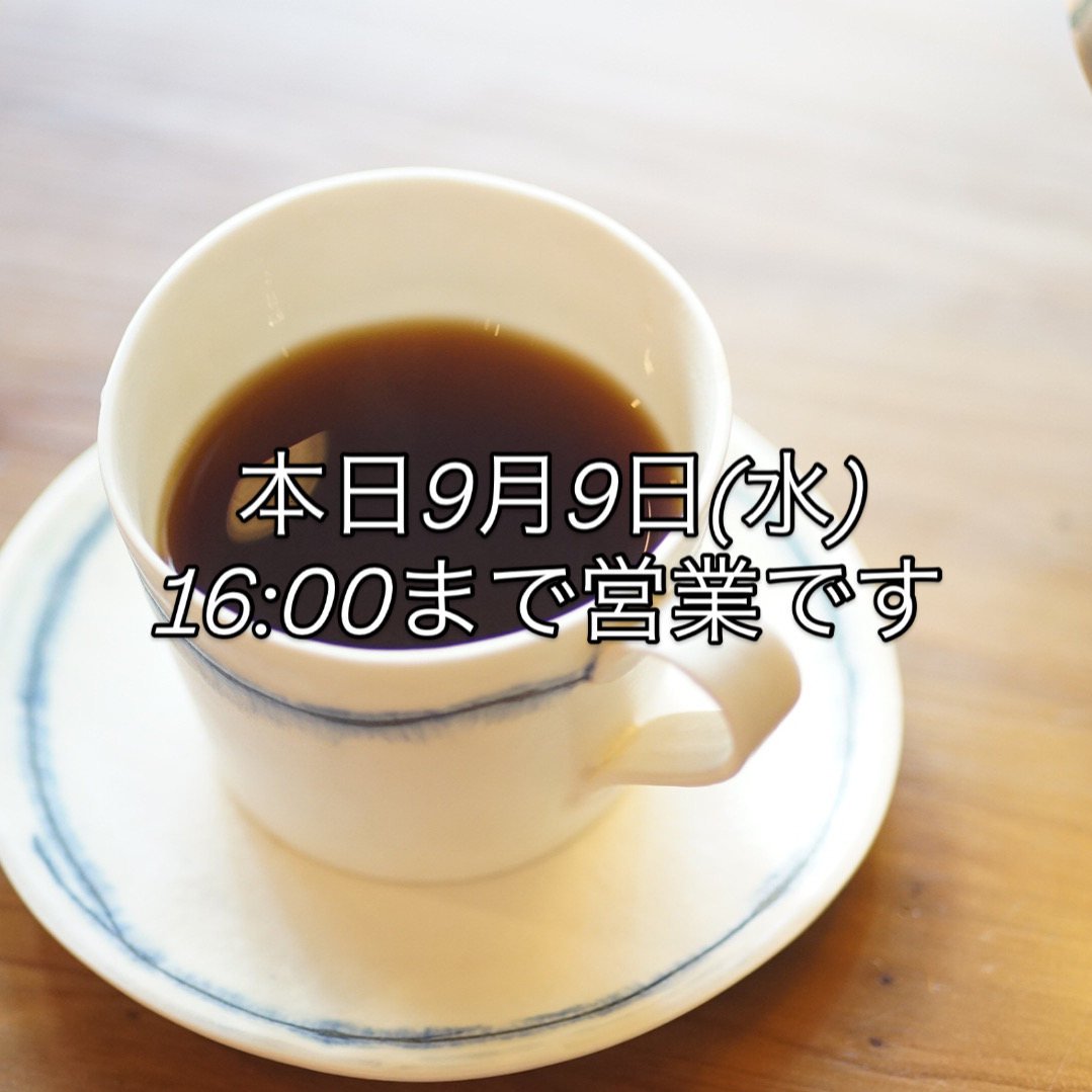 本日9月9日(水)は16時閉店になります。